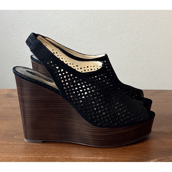 Coach Shoes - Coach Shoes Black Chasity Perforated Mesh Sling Y2K Wedge Platform Heel Sz 9.5